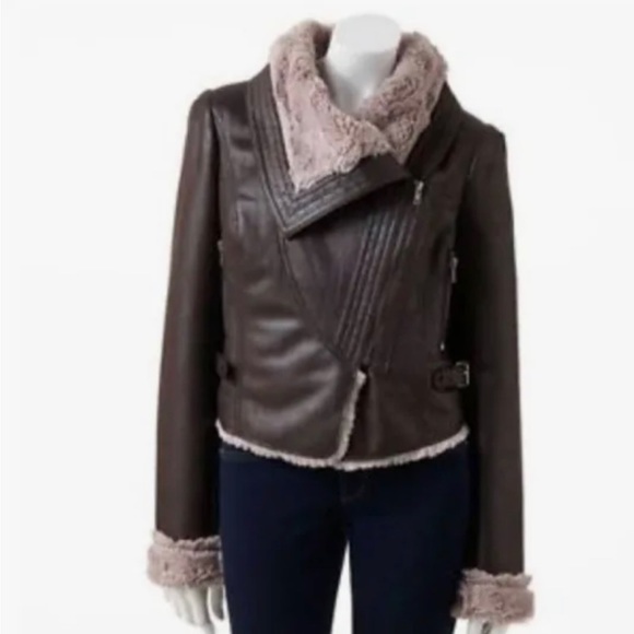 Jennifer Lopez Jackets & Blazers - Jennifer Lopez Womens Faux Suede Fur Bomber Motorcycle Jacket Brown Size Large